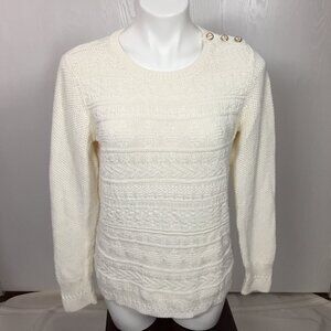 Talbots Large Sweater Off White Cotton Nautical Buttons